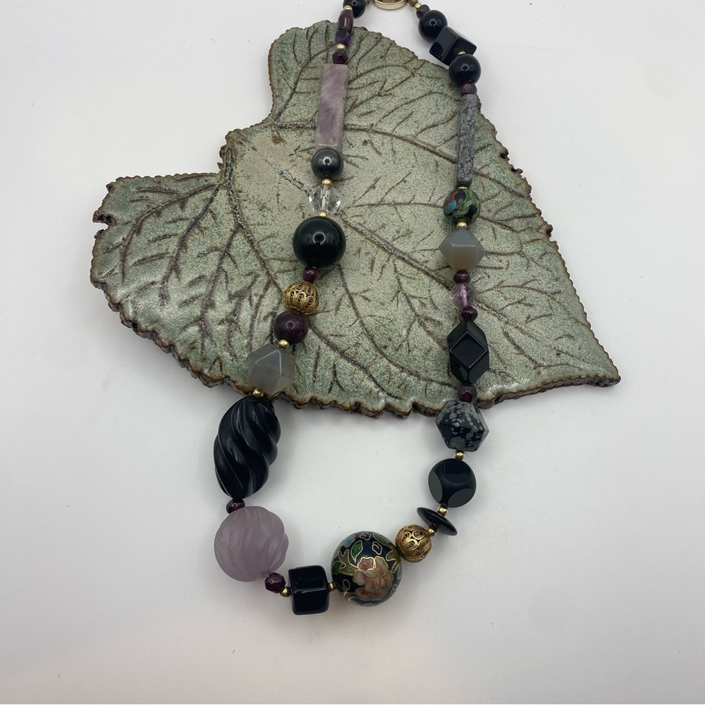 Vintage Handmade Multi Stone Necklace w Sterling Clasp